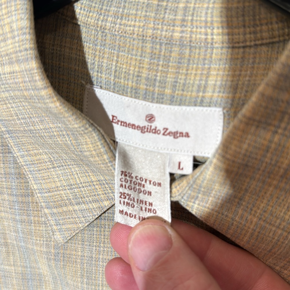 Ermenegildo Zegna Men’s Large Dress Shirt Tan and lite blue - Picture 3 of 7